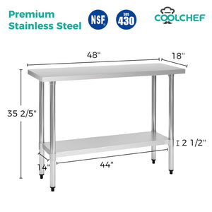 English Elm 18" X 48" Stainless Steel Heavy Duty Prep Table for Commercial Kitchen and Garage Use W3629P365460