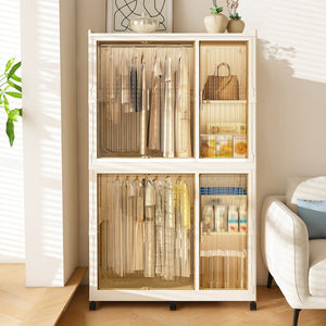 English Elm Portable Wardrobe Closet Organizer With Magnetic Doors, 6 Cubes & 2 Rods - Ideal For Small Spaces! W2699P327123-GIGA