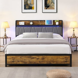 English Elm Full Platform Storage Bed with Led Lighting Charging Station and Four Underbed Drawers W2297P218120