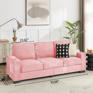 English Elm 83.86"Snowfleece Luxurious 3-Seater Sofa with High-Density Sponge & Spring Support, Cozy Velvet Pink W1359P215067
