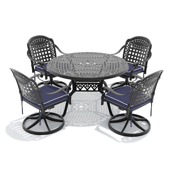 English Elm 5-piece Outdoor Cast Aluminum Dining Set with Swivel Chairs and Round Patio Table W1710S00349