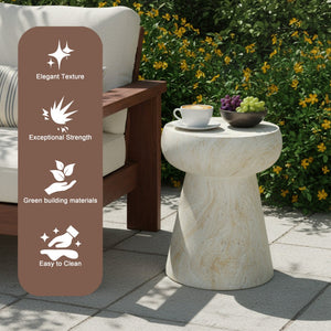 English Elm U_style Sculptural Mushroom Pedestal Table Travertine Mgo Stone Look Patio Accent Beige,Yellow N711P422070M