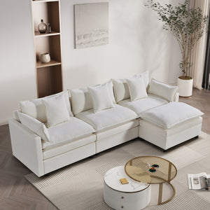 English Elm 108.66"Modern Chenille L-Shaped Sectional Sofa with Convertible Chaise, Solid Wood Frame, Plush Foam Comfort and Ottoman Set for Spacious Living Room White W1036S00057