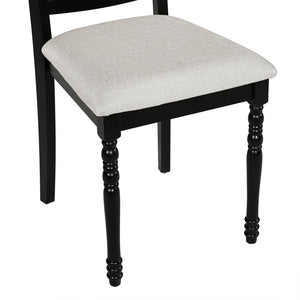 English Elm 7-Piece Extendable Dining Set with Removable Leaf and 6 Upholstered Chairs, Solid Rubberwood Legs, Seats 6 Black+Brown N752S000030B