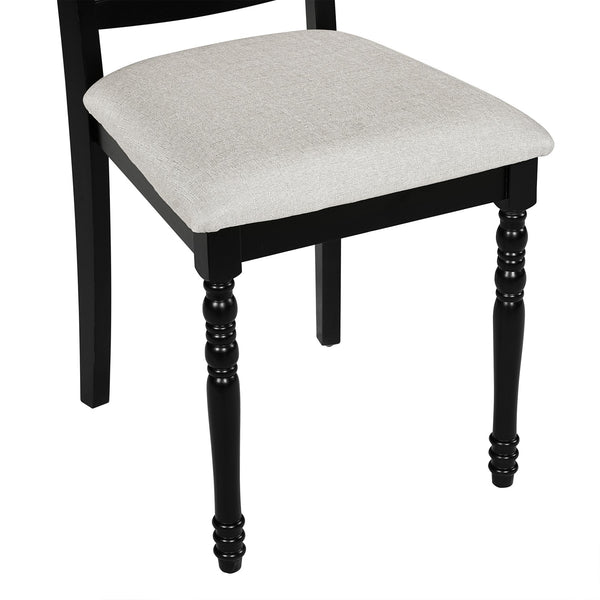 English Elm 7-Piece Extendable Dining Set with Removable Leaf and 6 Upholstered Chairs, Solid Rubberwood Legs, Seats 6 Black+Brown N752S000030B