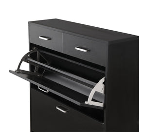 English Elm Large Freestanding Shoe Cabinet with 2 Flip Compartments & 2 Drawers, 20-Pair Organizer, Black MDF W2516P270525