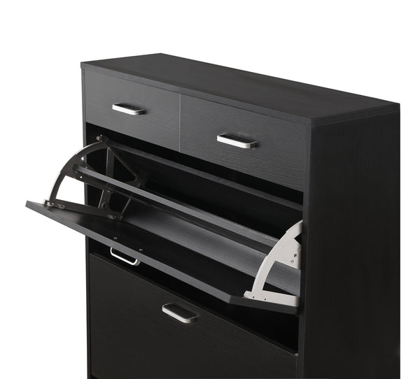 English Elm Large Freestanding Shoe Cabinet with 2 Flip Compartments & 2 Drawers, 20-Pair Organizer, Black MDF W2516P270525