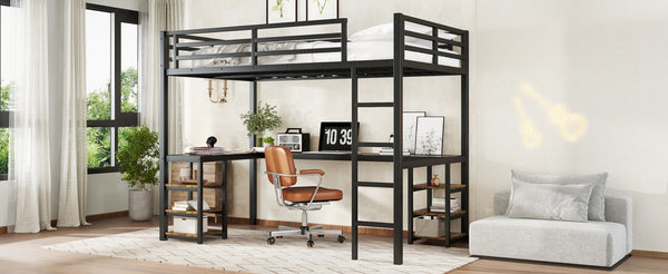 English Elm Metal Twin Xl Loft Bed with L Shaped Desk Wardrobe and Storage for Teens W1580S00065