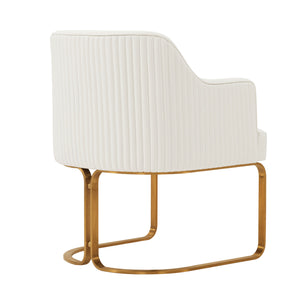 English Elm Raya Solid Wood Vegan Leather Dining Chair with Gold Geometric Base, Ribbed Back & High-Density Foam Ivory B365P397727