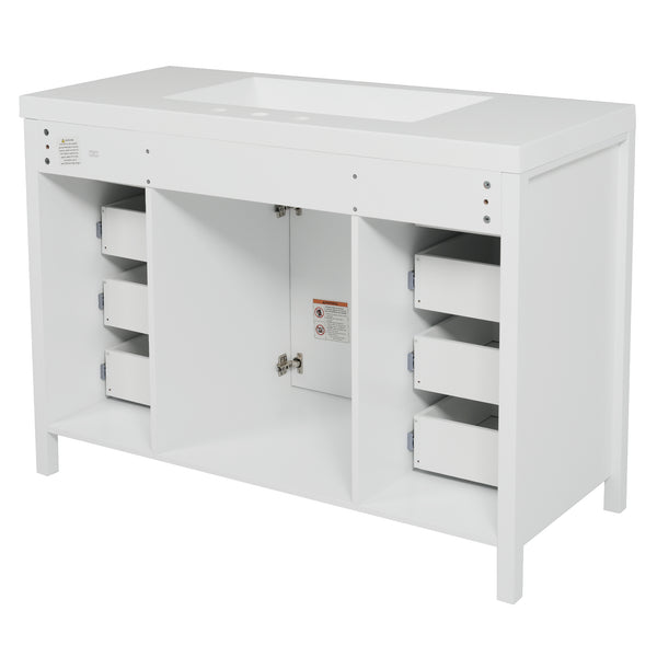 English Elm Christopher Knight Home® - 48" Bathroom Vanity with Sink Combo | 2 Doors 8 Soft-Close Drawers, Resin Top, Pine Legs White N759S337621K