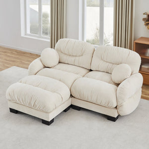 English Elm Pleated Chenille Sectional Sofa with Ottoman Ergonomic Foam Curved Armrests Living Room Beige W5656S00038