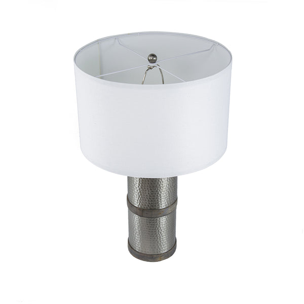 English Elm D16x24.4" Hammered Iron Table Lamp with Mango Wood Base, Gray-Silver Finish, Drum Shade Requires Assembly W2078P326339