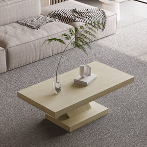 English Elm 47" X-base Oak Wash Coffee Table Solid Veneer Sculptural Frame for Living Room Imitative Oak W1435P337638