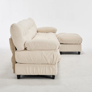 English Elm Modular Cloud Sectional Sofa Flannelette Deep Seat L Shape with Movable Ottoman Beige W2120S00037