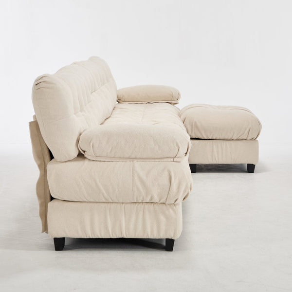English Elm Modular Cloud Sectional Sofa Flannelette Deep Seat L Shape with Movable Ottoman Beige W2120S00037
