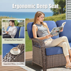 English Elm 75.2" Outdoor Pe Wicker Patio Sofa with T-back Cushions and Rust-resistant Steel Frame T3773P418416