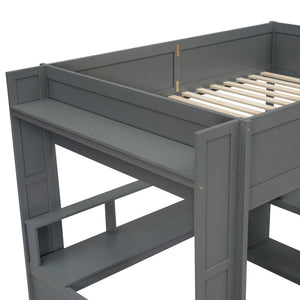 English Elm Wood Full Size Loft Bed with Built-in Desk Led Lighting and Charging Station SM000374AAE-1