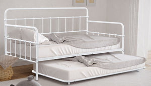 English Elm Contemporary Full-Size Metal Bed Frame with Minimalist Design, Lightweight, Foundation-Free Ease White 16 L x 78 W x 8 H B2741P364825