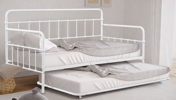 English Elm Contemporary Full-Size Metal Bed Frame with Minimalist Design, Lightweight, Foundation-Free Ease White 16 L x 78 W x 8 H B2741P364825