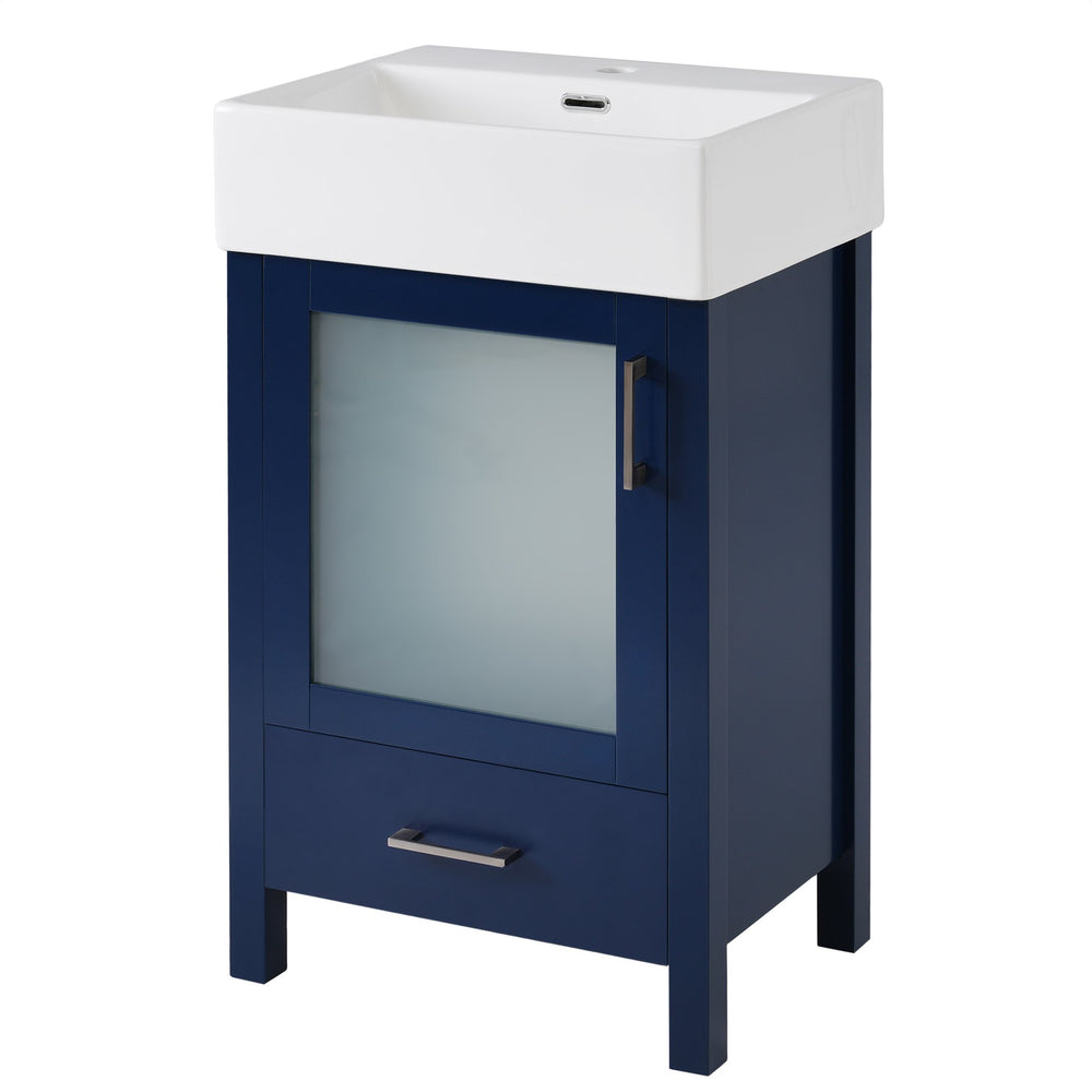 English Elm 20-Inch modern bathroom vanity with ceramic sink, soft-close door and ample storage for small spaces Blue WF324691AAC
