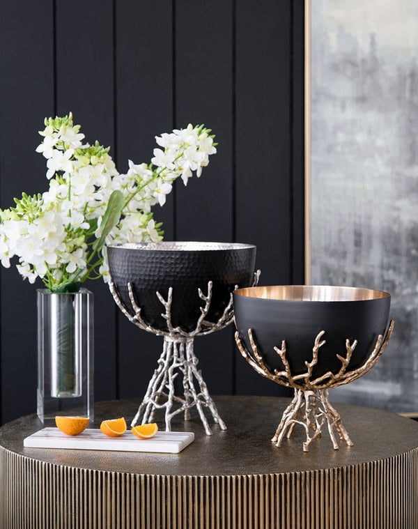 English Elm 11x11x13.8" Aluminum Twig Stand Bowl Nickel Matte Black Organic Modern Centerpiece W2078P489709