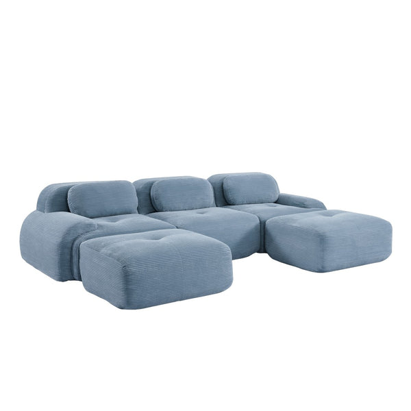 English Elm U-shaped Modular Sectional Corduroy Sofa with Wide Armrests for Living Room Comfort Blue W714S01250