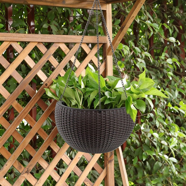 English Elm 13.4 Inch Rattan Texture Self Watering Hanging Planter with Reservoir for Balcony Brown W3213P383079