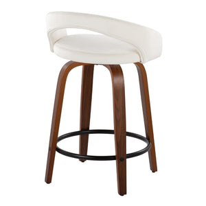English Elm Fixed-height Swivel Counterstools Walnut Bentwood Velvet Seat Black Footrest Set B202S01760