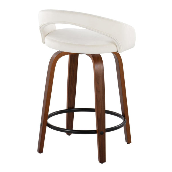 English Elm Fixed-height Swivel Counterstools Walnut Bentwood Velvet Seat Black Footrest Set B202S01760