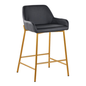 English Elm Fixed-height Industrial Counter Stools Tufted Faux Leather Black Metal Set of 2 B202S02144
