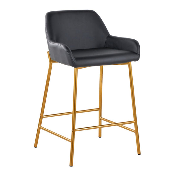 English Elm Fixed-height Industrial Counter Stools Tufted Faux Leather Black Metal Set of 2 B202S02144