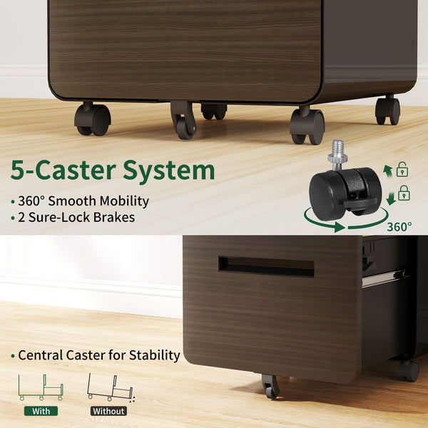 English Elm 3-Drawer Mobile File Cabinet With Lock | Durable All-Steel Storage On Casters For Home & Office Use T2398P391279