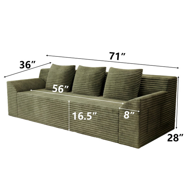 English Elm 71" Corduroy Tufted Loveseat with Deep Seat and Curved Back for Compact Living Spaces Antique Green W5571P440915
