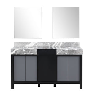 English Elm Black Double Bath Vanity 60” With Castle Grey Marble Top, 2 Mirrors & Ample Storage For Modern Style B2731S01150