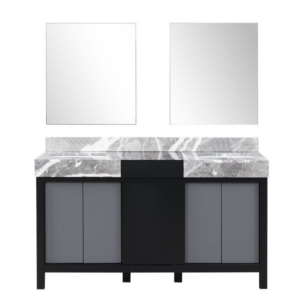 English Elm Black Double Bath Vanity 60” With Castle Grey Marble Top, 2 Mirrors & Ample Storage For Modern Style B2731S01150