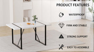 English Elm 55 Inch White Mdf Dining Table with Black Metal Legs Seats Six Industrial Farmhouse W2189P242109