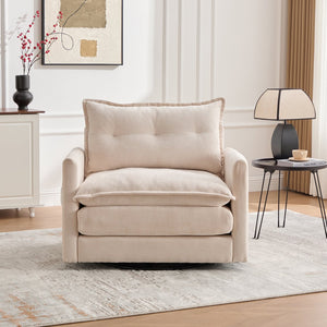 English Elm UNITED Swivel Barrel Chair with Chenille Upholstery, 360° Smooth Rotation, Padded Arm Comfort and Side Pockets for Living Room Relaxation Beige W1568P290083