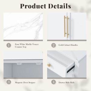 English Elm [Assembly Modern Freestanding Kitchen Pantry with Faux Marble Top, Set of 2 Cabinets with Drawer, Adjustable Shelves, Sleek Durable Design for Dining Room and Coffee Bar White SP000074AAK