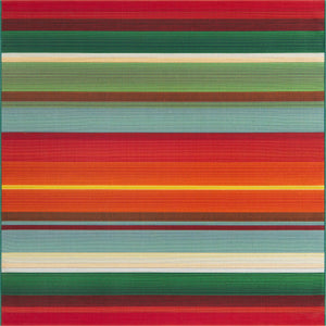 Unique Loom Outdoor Modern Jaco Machine Made Striped Rug Multi, Light Blue/Orange/Red/Yellow/Green/Olive/Brown 5' 4" x 6' 1"