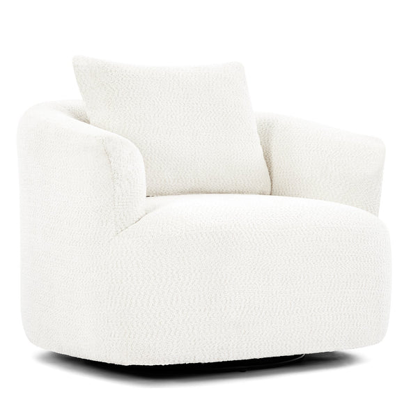 English Elm 360° Swivel Chair with Boucle Upholstery, Deep Pocket-Spring Seat, Ergonomic Curved Arms & Minimalist Design for Living Room Comfort Beige N719P288552A