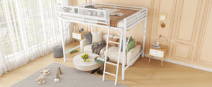 English Elm Full Size Loft Bed with Ladder and Built-In Shelves, Sturdy Metal High Loft for Kids Teens 54" White W2580P379995