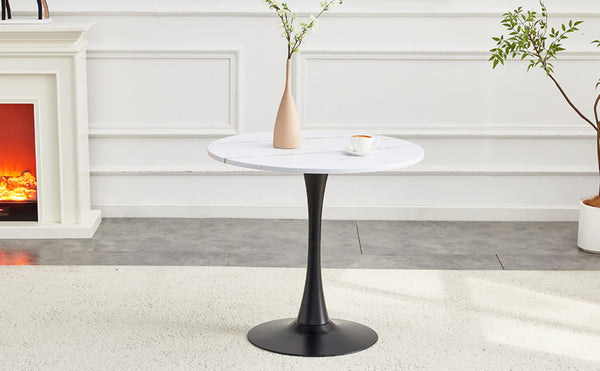 English Elm Round Faux Marble Tulip Pedestal Dining Table Mid Century Modern for Small Bistro Spaces Black White W2920P400972