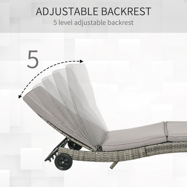 English Elm Outsunny Chaise Lounge Pool Chair – Stylish Pe Rattan Sun Lounger With 5-Level Backrest & Wheels W2225P174005-GIGA