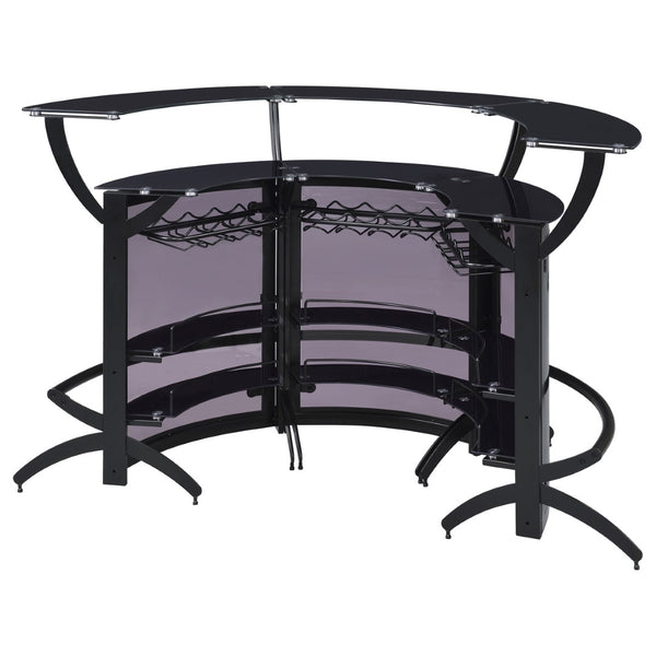 English Elm Elaina Curved Freestanding Home Bar with Smoked Acrylic Panels and Stemware Rack B062S01725