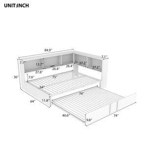 English Elm Metal Full Size Daybed with Trundle, Built-In Storage Cabinets & USB Ports for Small Rooms White DL001523AAK
