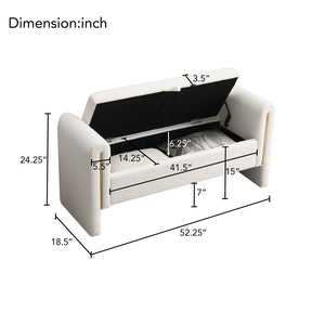 English Elm Modern Teddy Bed End Bench with Arms and Storage — Plush Upholstered Ottoman with Hidden Interior Space for Bedroom Seating and Organization Cream W2671P208545