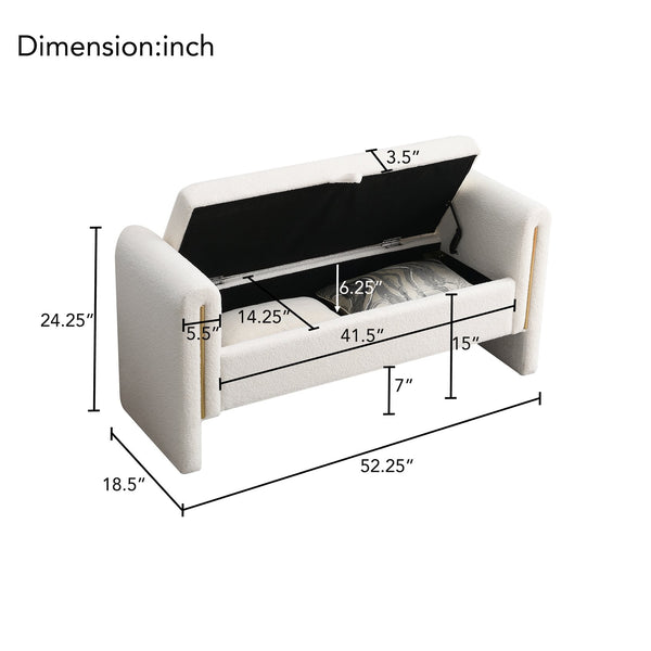 English Elm Modern Teddy Bed End Bench with Arms and Storage — Plush Upholstered Ottoman with Hidden Interior Space for Bedroom Seating and Organization Cream W2671P208545