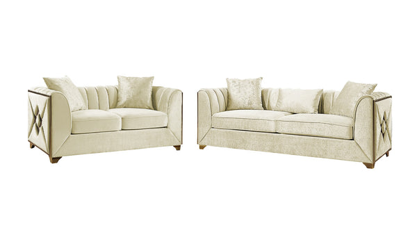 English Elm Velencia 2Pc Modern Living Room Set In Cream Velvet With Gold Accents For Luxurious Comfort & Style B009S01090-GIGA
