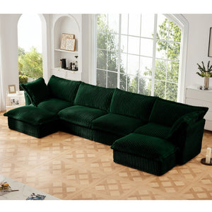 English Elm Slipcovered U-Shape Sectional Sofa - Cozy Cloud Couch With Removable Green Corduroy Covers & Big Pillows For Ultimate Comfort W3041S00086-GIGA