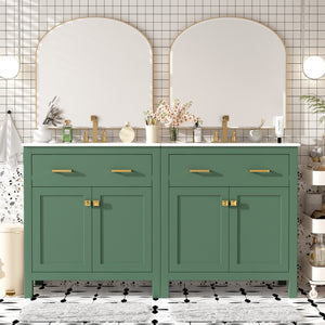 English Elm 60" Modern Bathroom Vanity Set with Double Ceramic Sinks, Soft-Close Doors, Flip Drawer & Storage Green N729P000002F